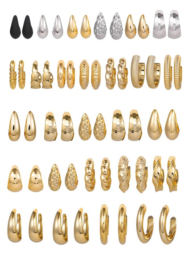 OATHYAN 27 Pairs Gold Chunky Hoop Earrings Set for Women, Hypoallergenic Earrings Fashion Dangle Earrings Set, Y2k Statement Twisted Water Drop Earring Pack (Glossy Gold) - Image 1